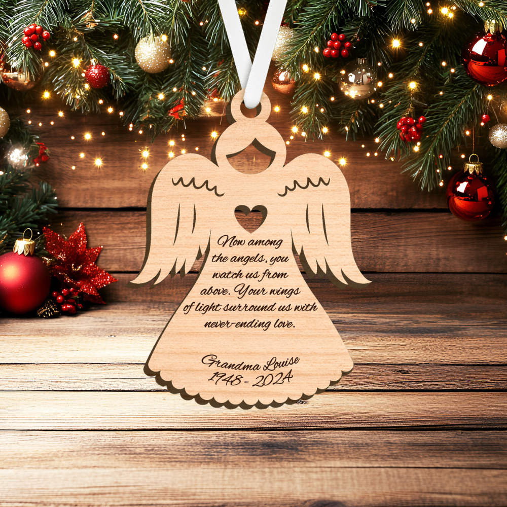 Laser Engraved Memorial Ornament - Heart Angel