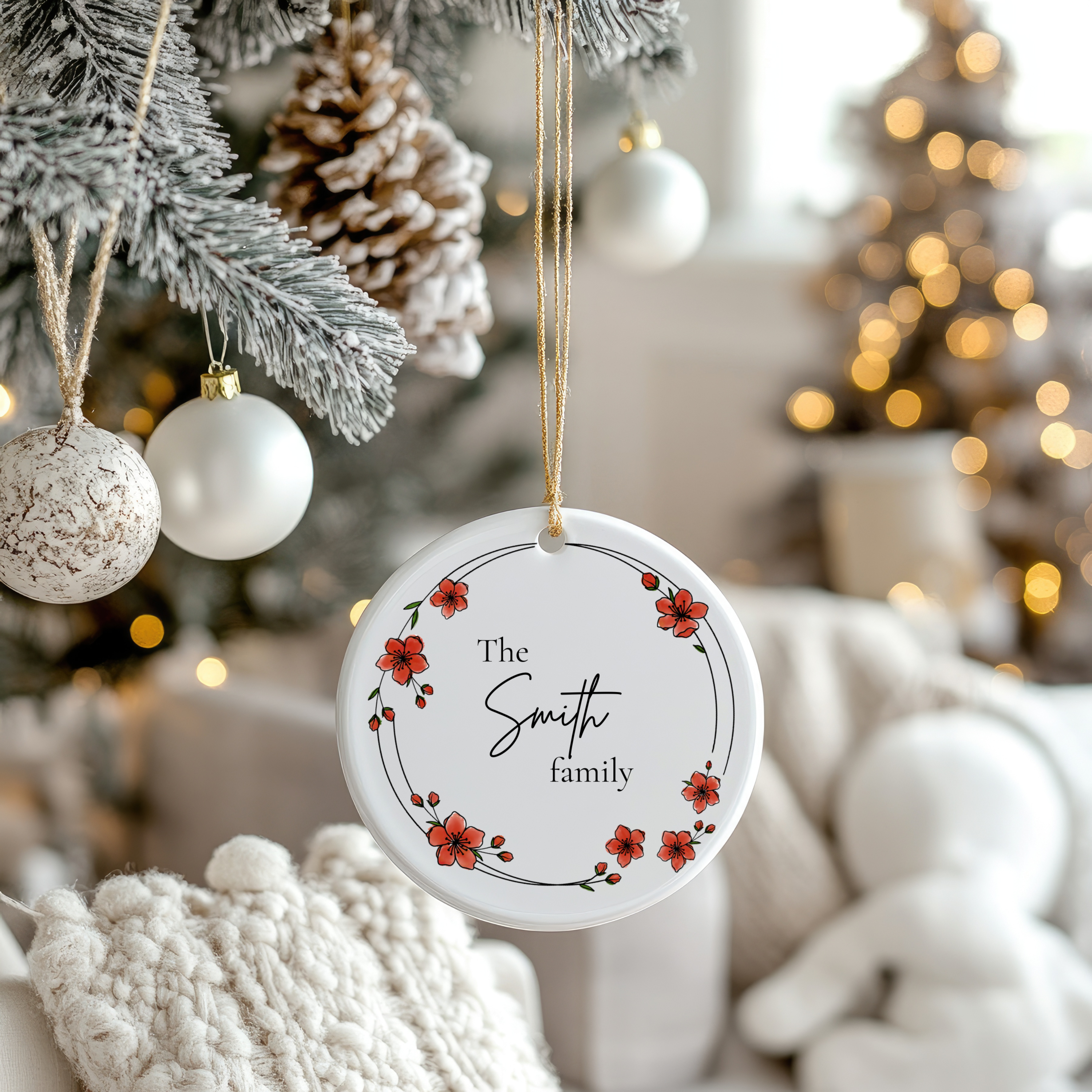Personalized Family Ornament w/ Hand-Colored Design