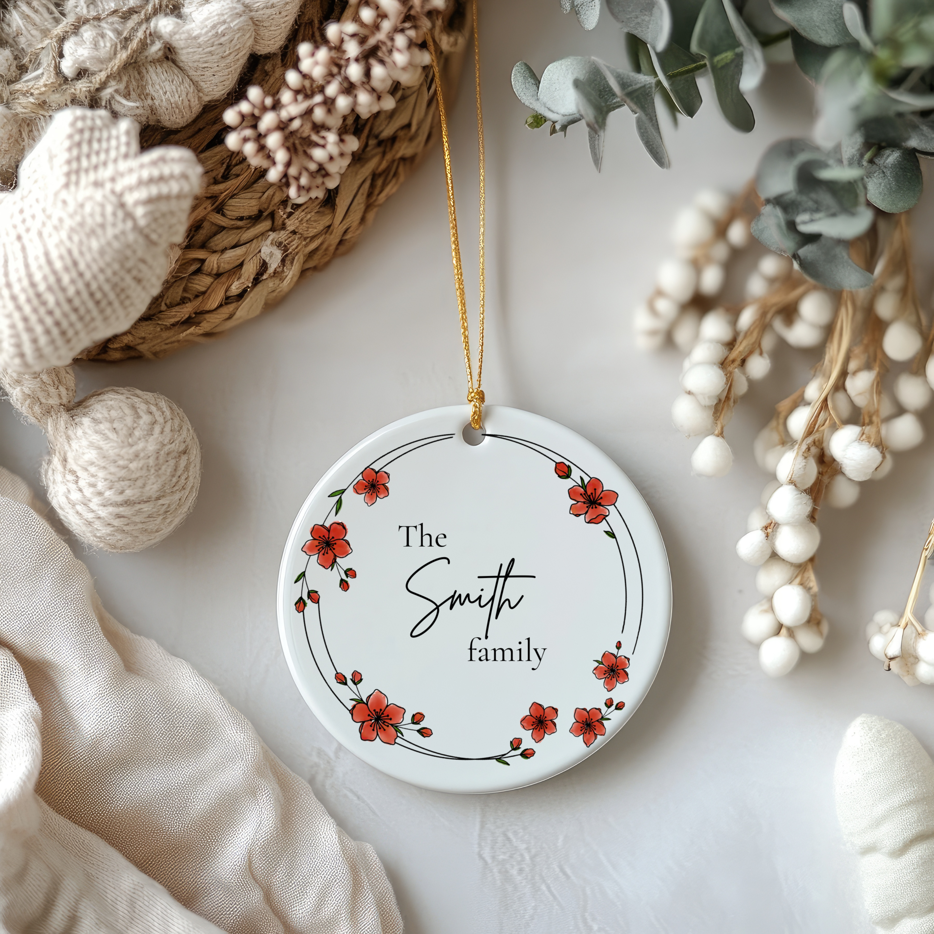 Personalized Family Ornament w/ Hand-Colored Design