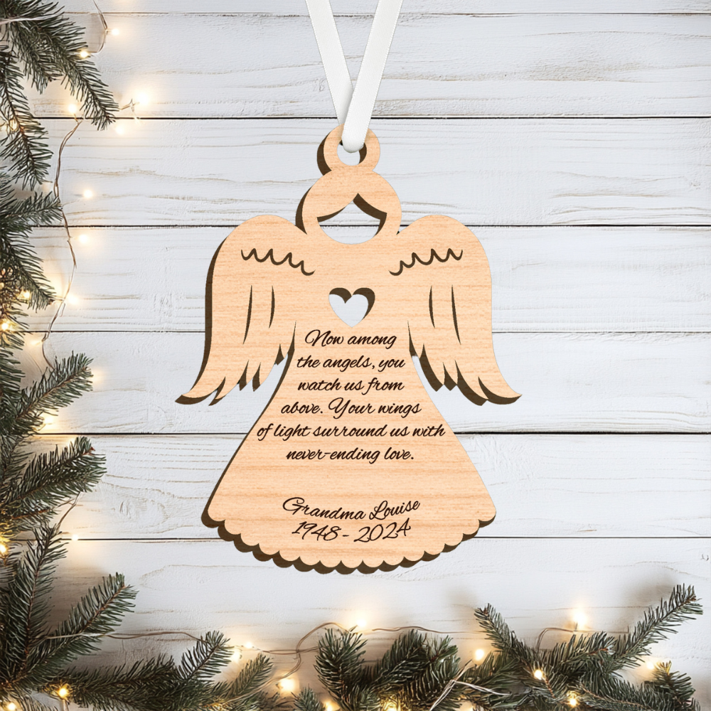 Laser Engraved Memorial Ornament - Heart Angel