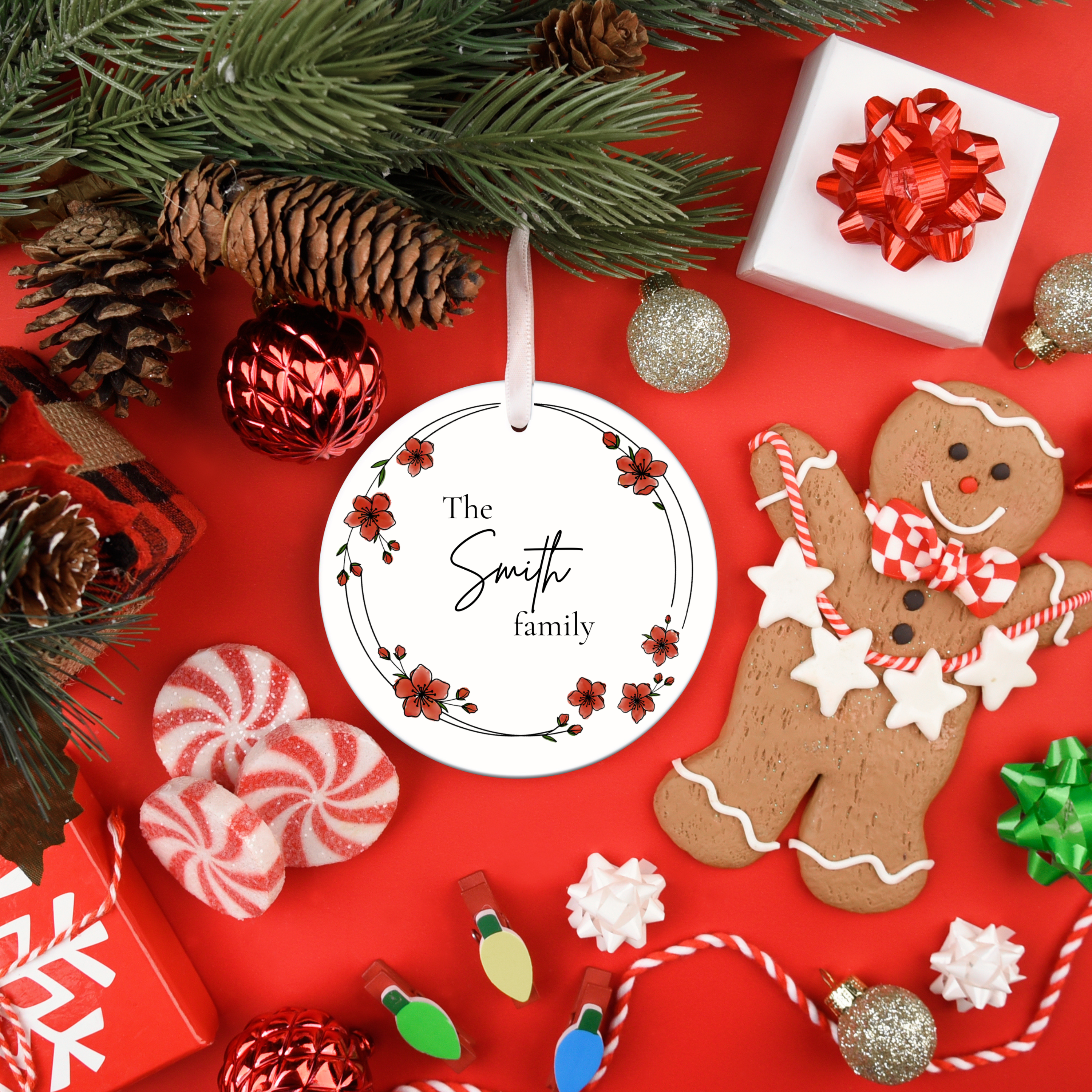 Personalized Family Ornament w/ Hand-Colored Design