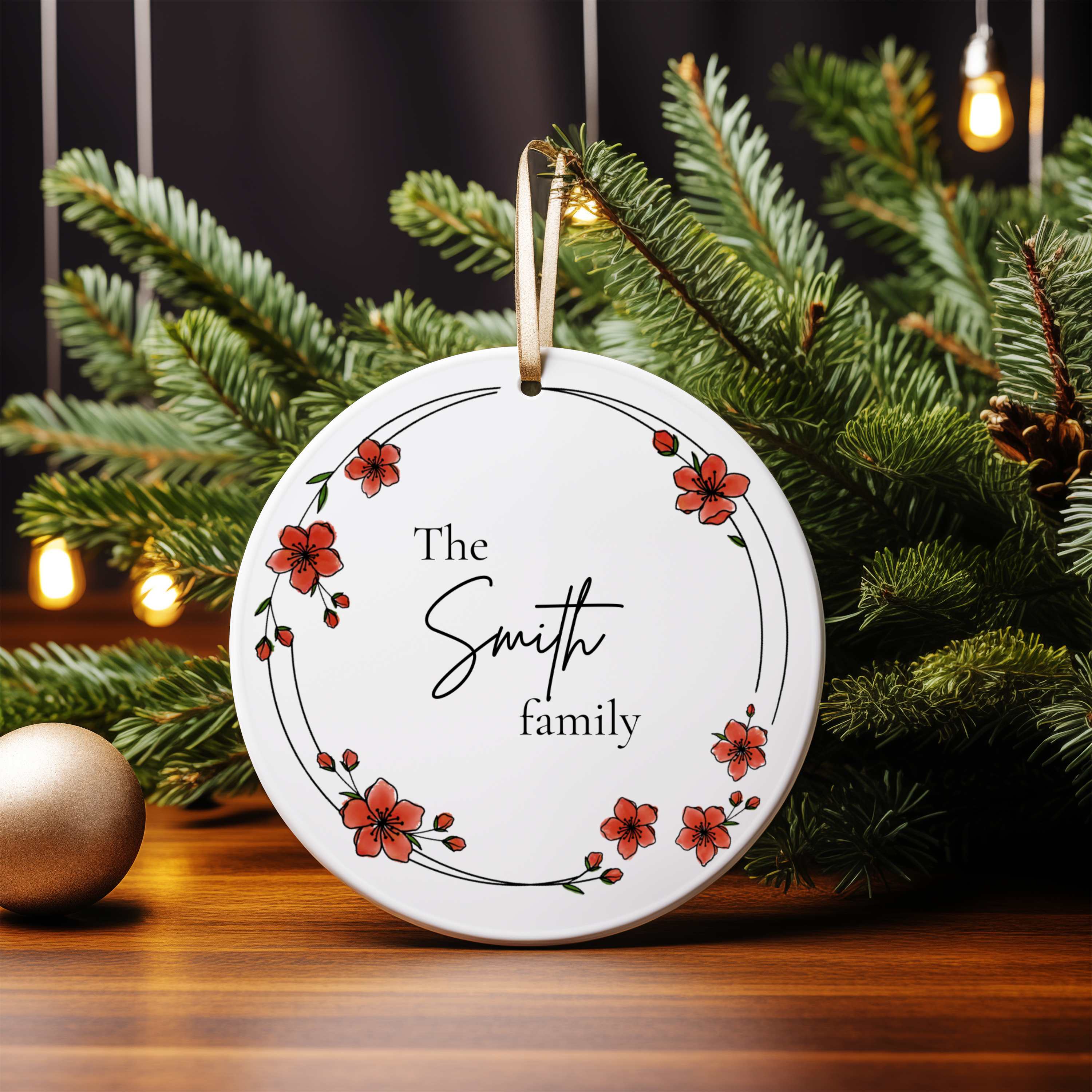 Personalized Family Ornament w/ Hand-Colored Design