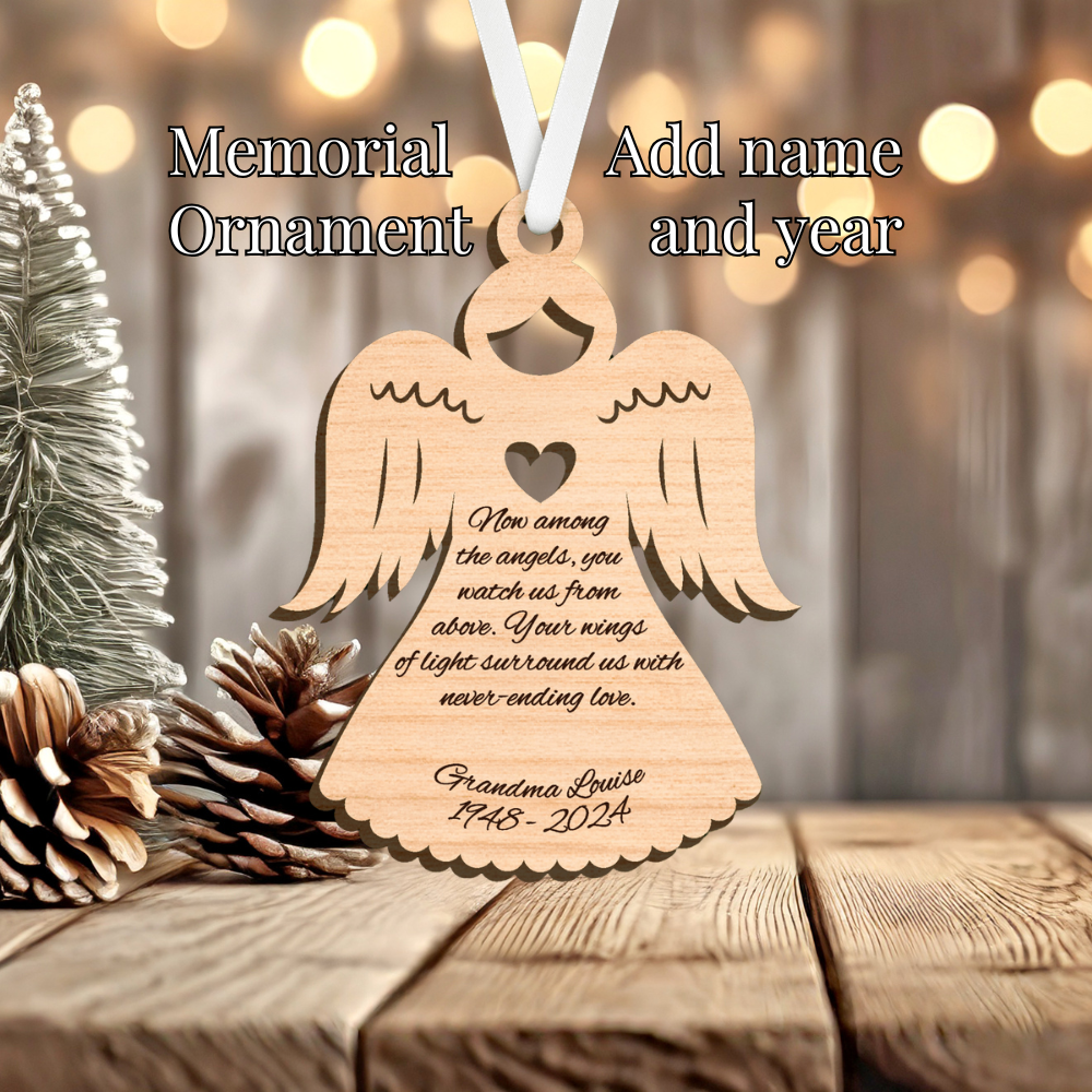 Laser Engraved Memorial Ornament - Heart Angel