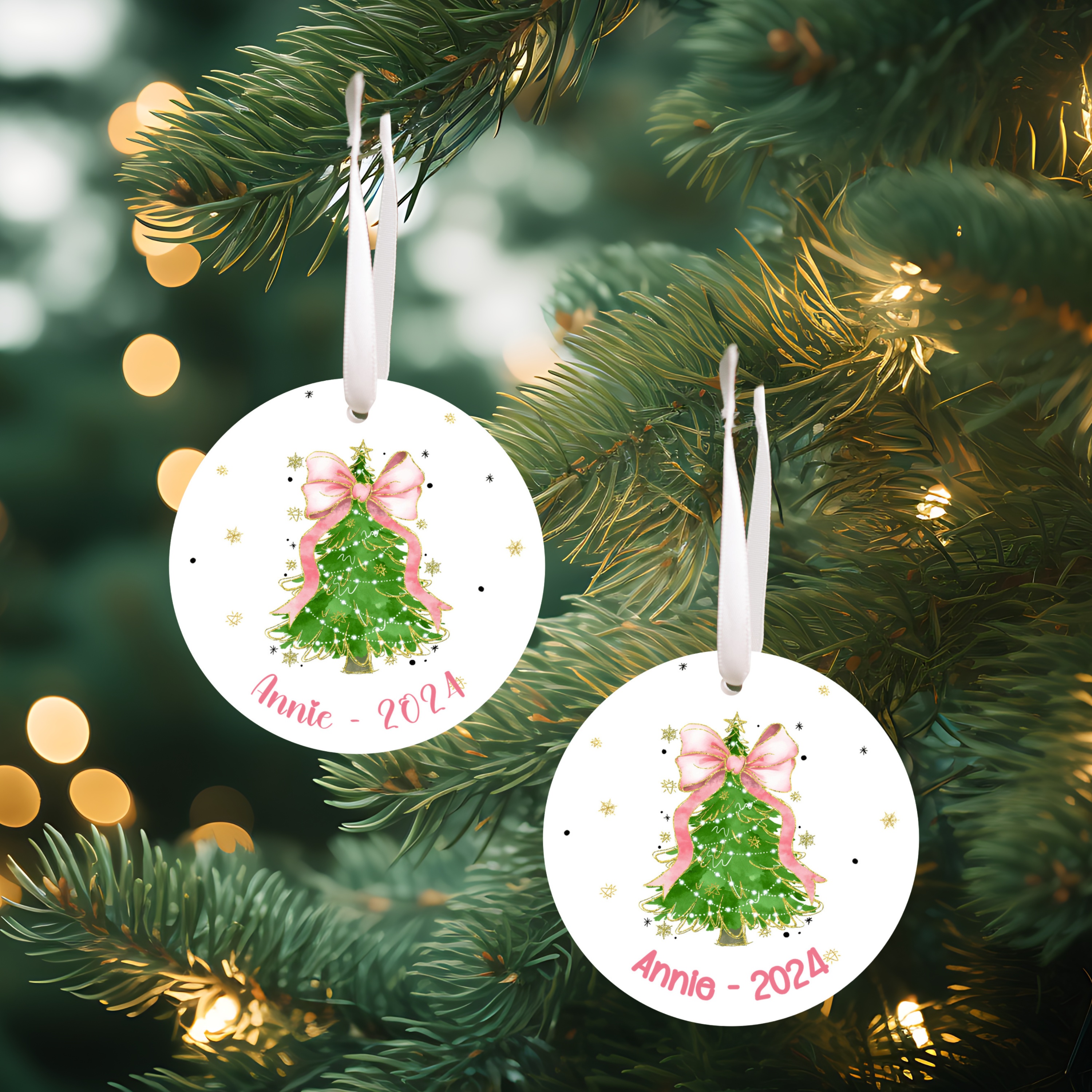 Personalized Coquette Bow Christmas Tree Ornament