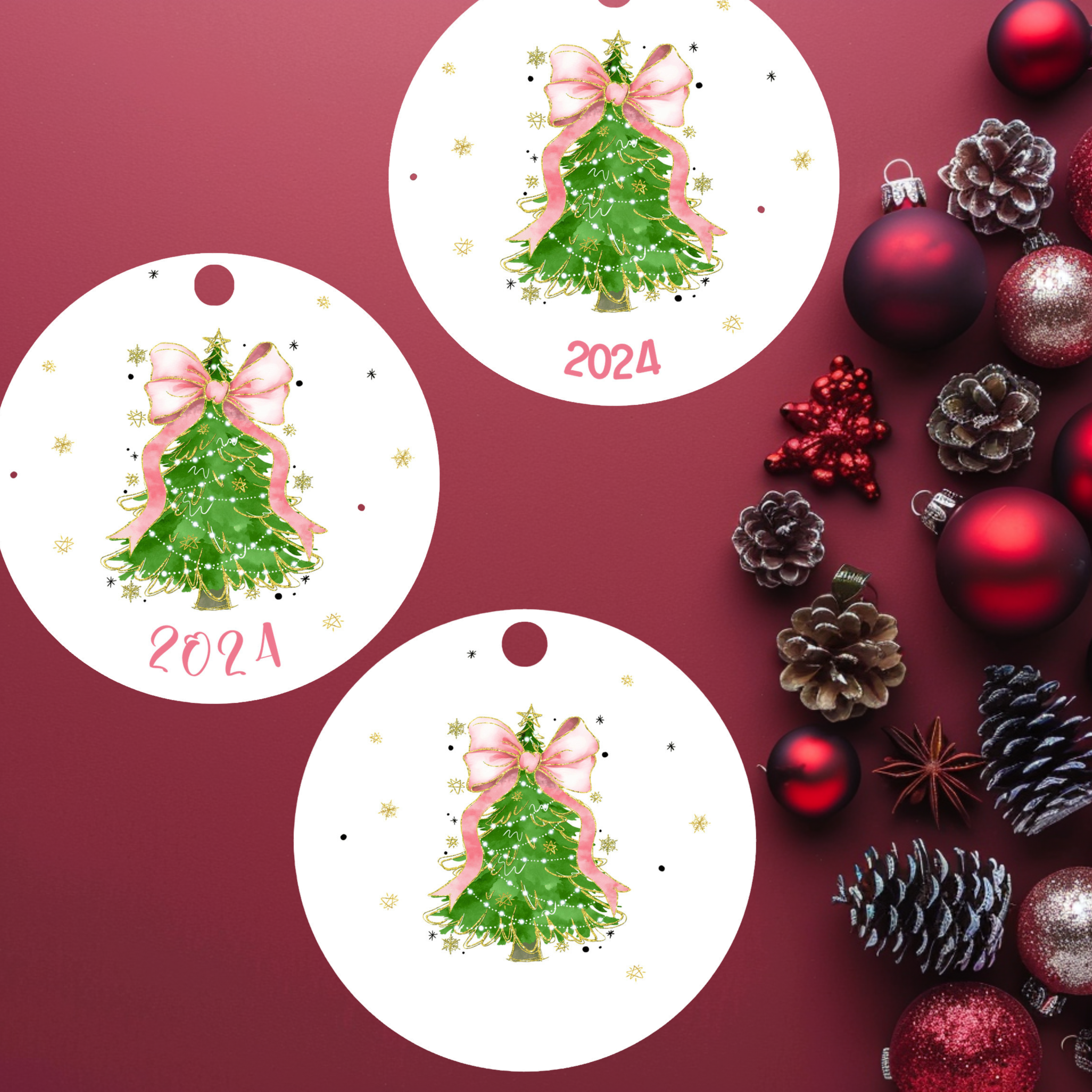 Personalized Coquette Bow Christmas Tree Ornament