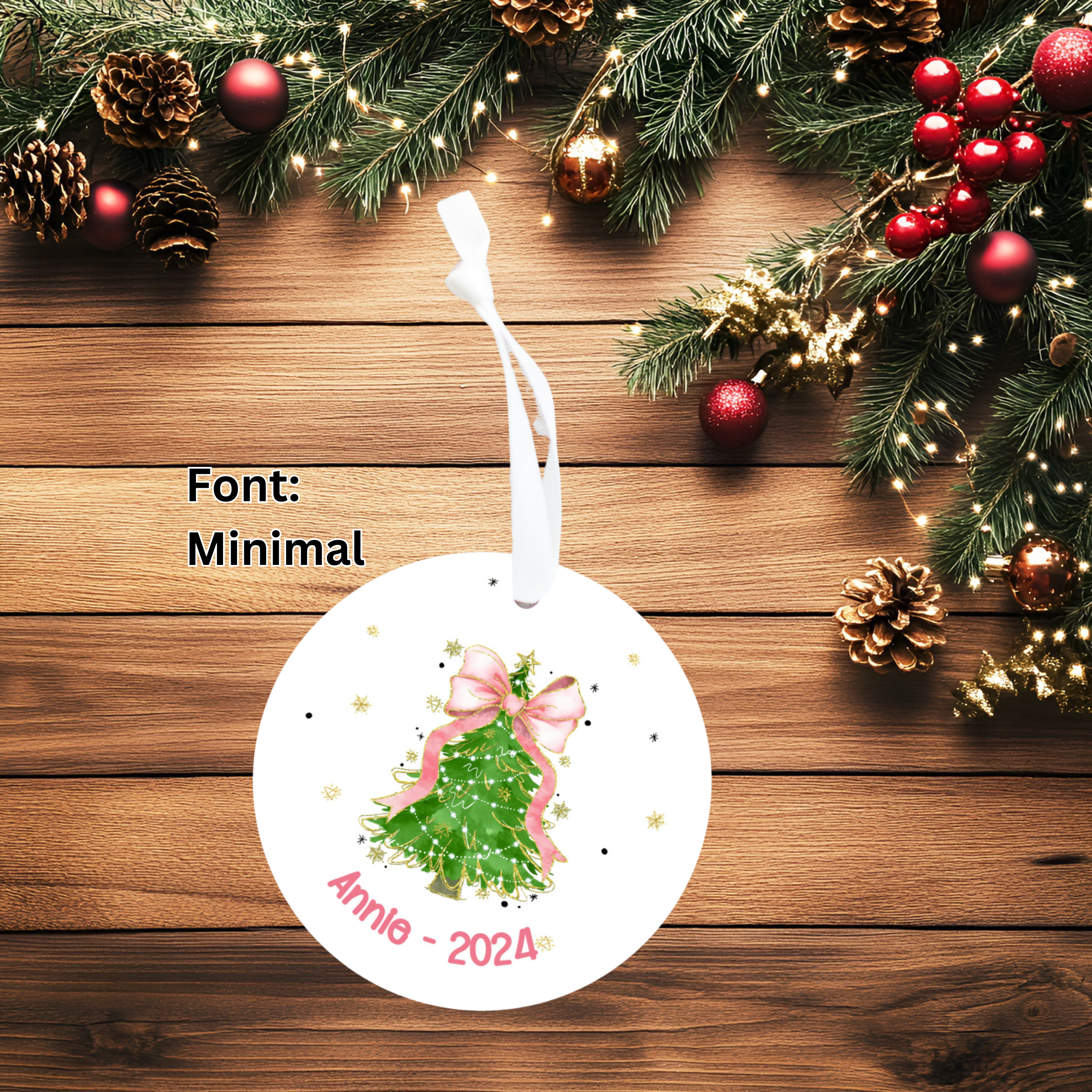 Personalized Coquette Bow Christmas Tree Ornament