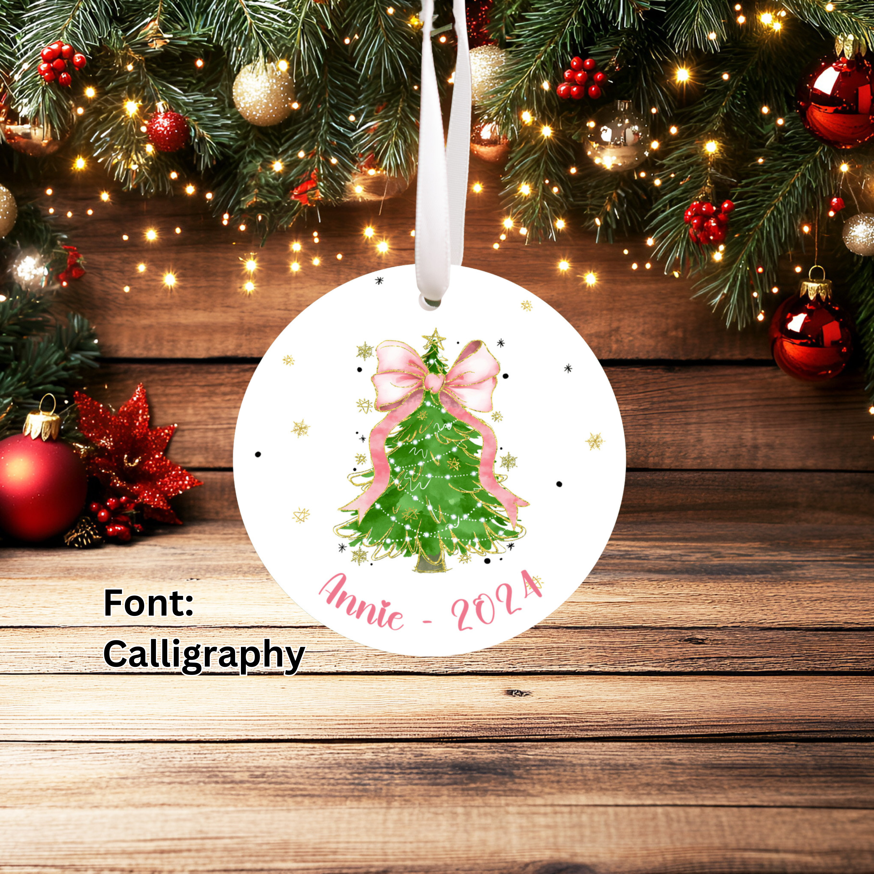 Personalized Coquette Bow Christmas Tree Ornament