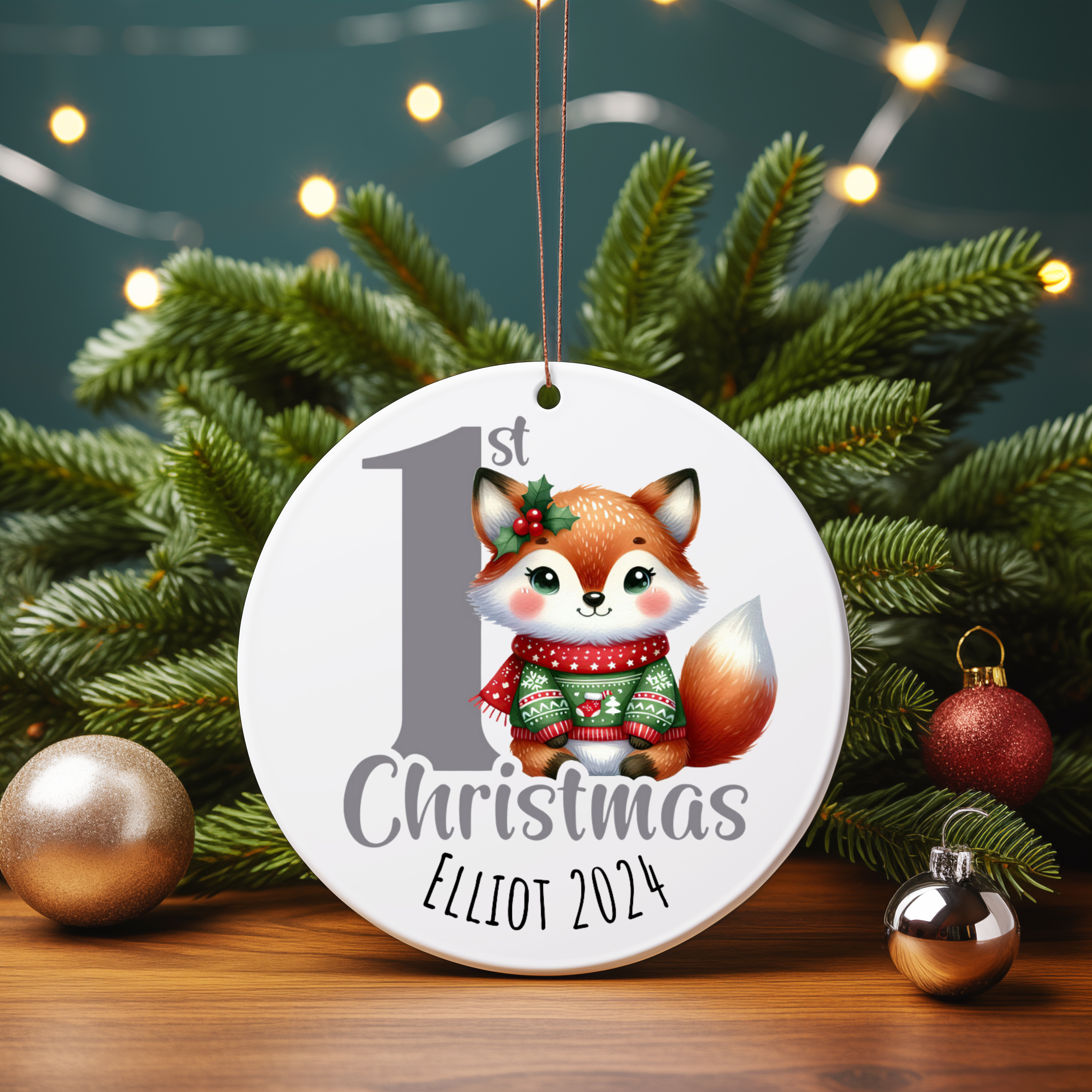 Personalized Baby’s First Christmas Fox Ornament