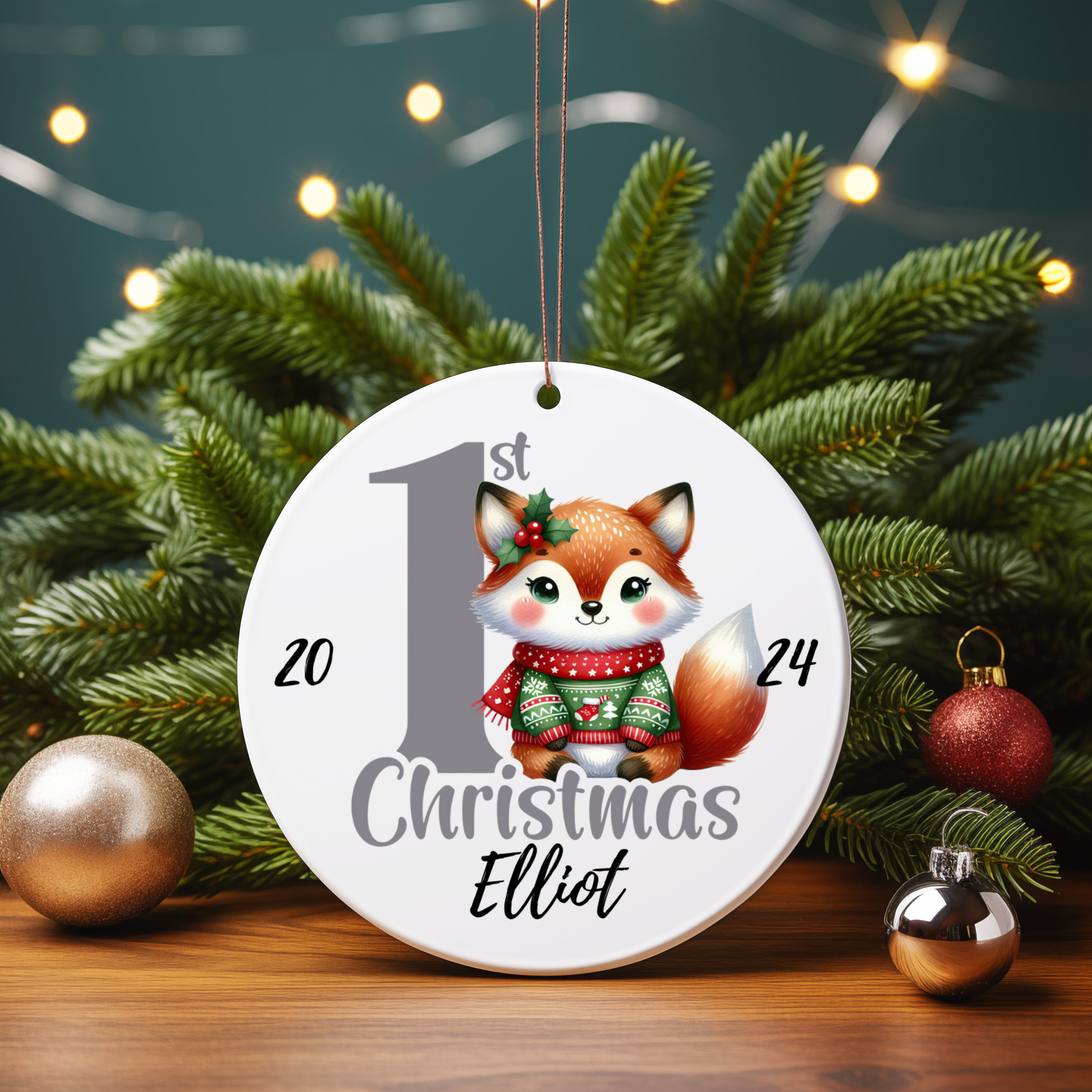 Personalized Baby’s First Christmas Fox Ornament