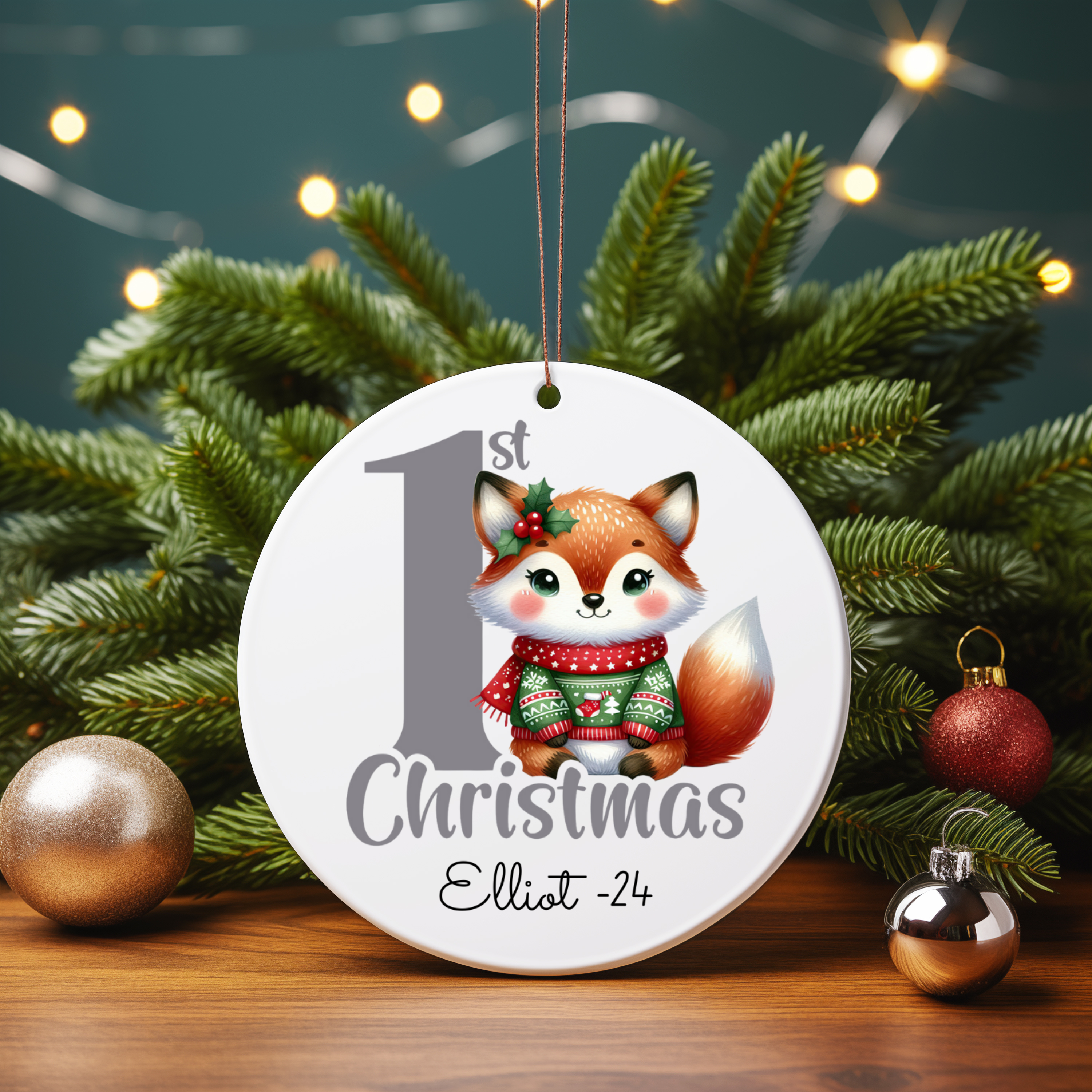 Personalized Baby’s First Christmas Fox Ornament