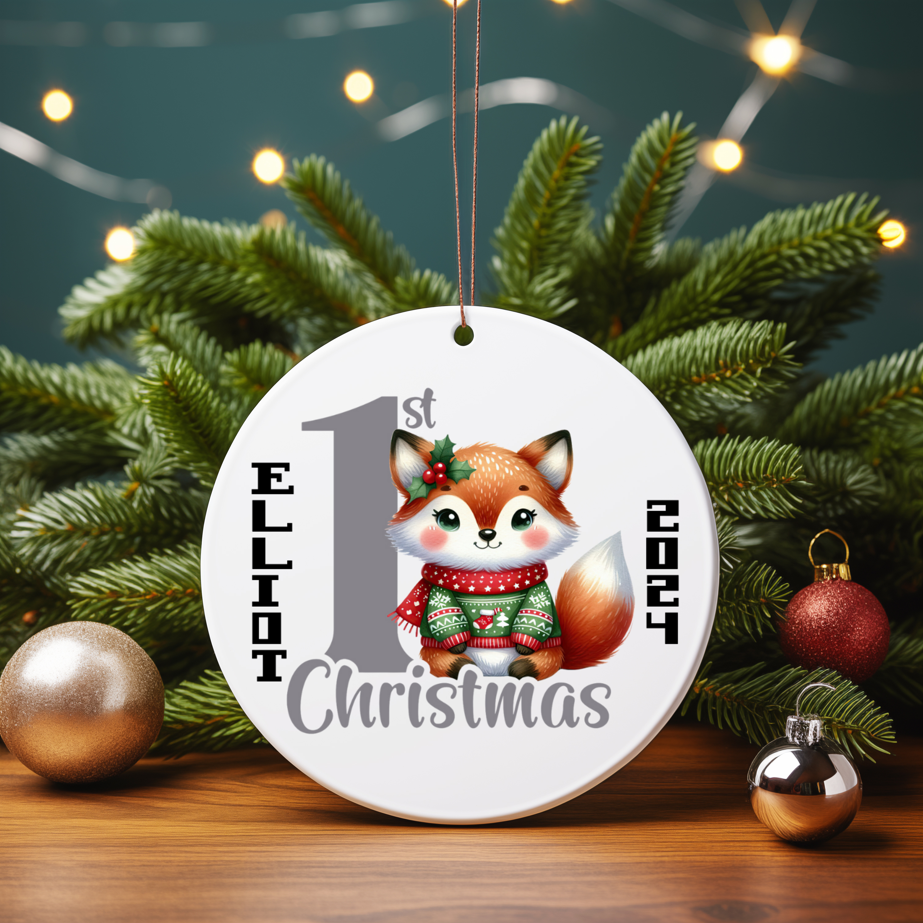 Personalized Baby’s First Christmas Fox Ornament