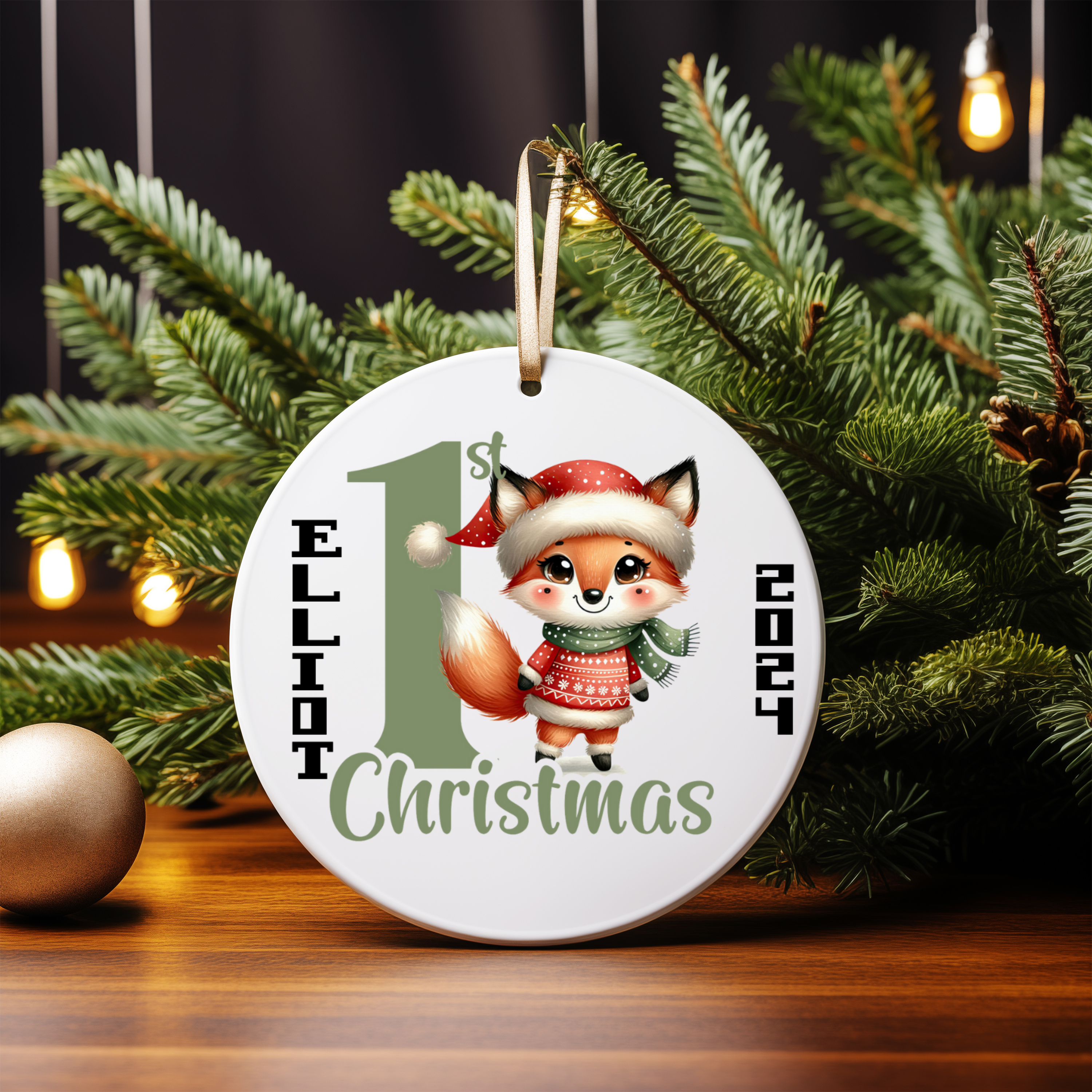 Personalized Baby’s First Christmas Fox Ornament