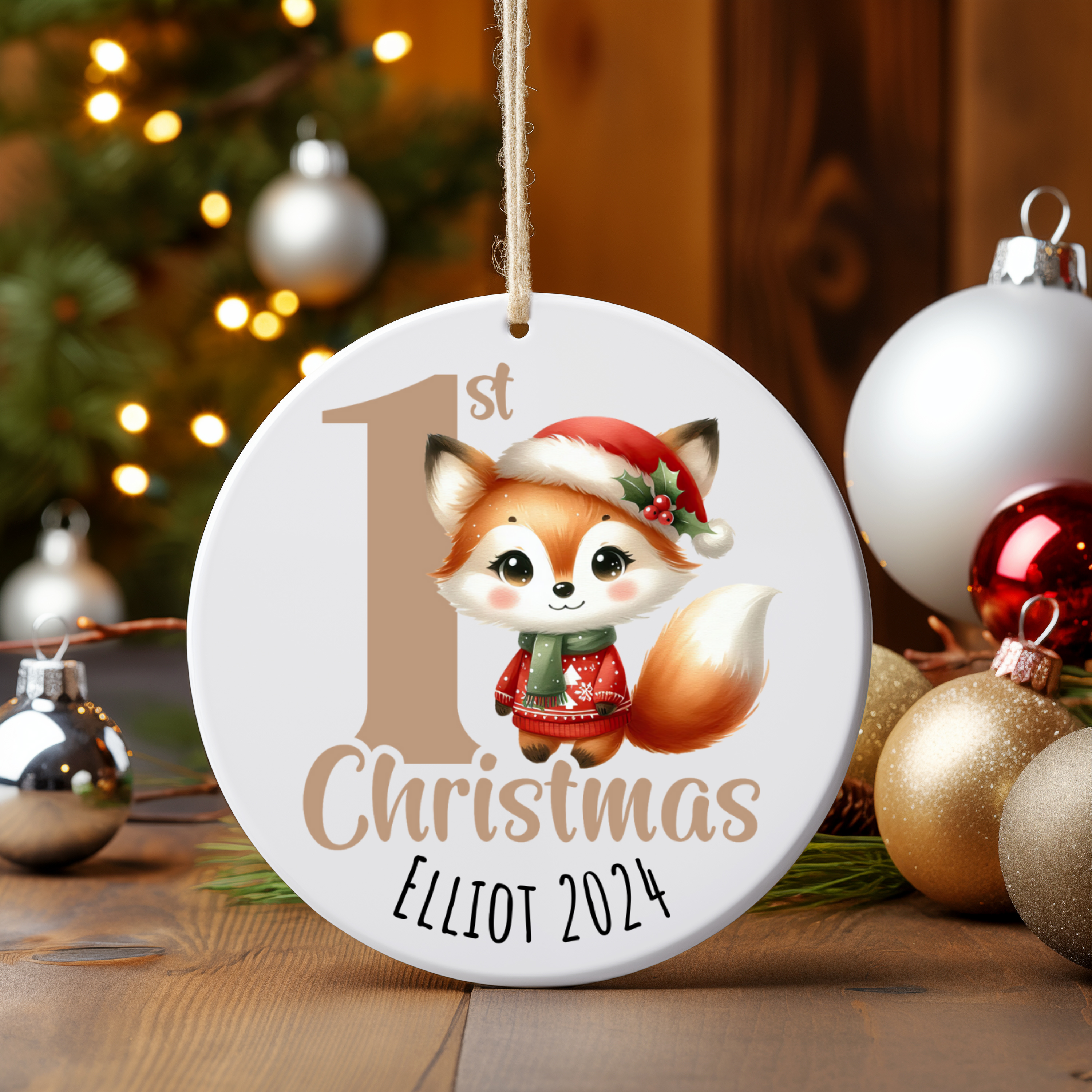 Personalized Baby’s First Christmas Fox Ornament