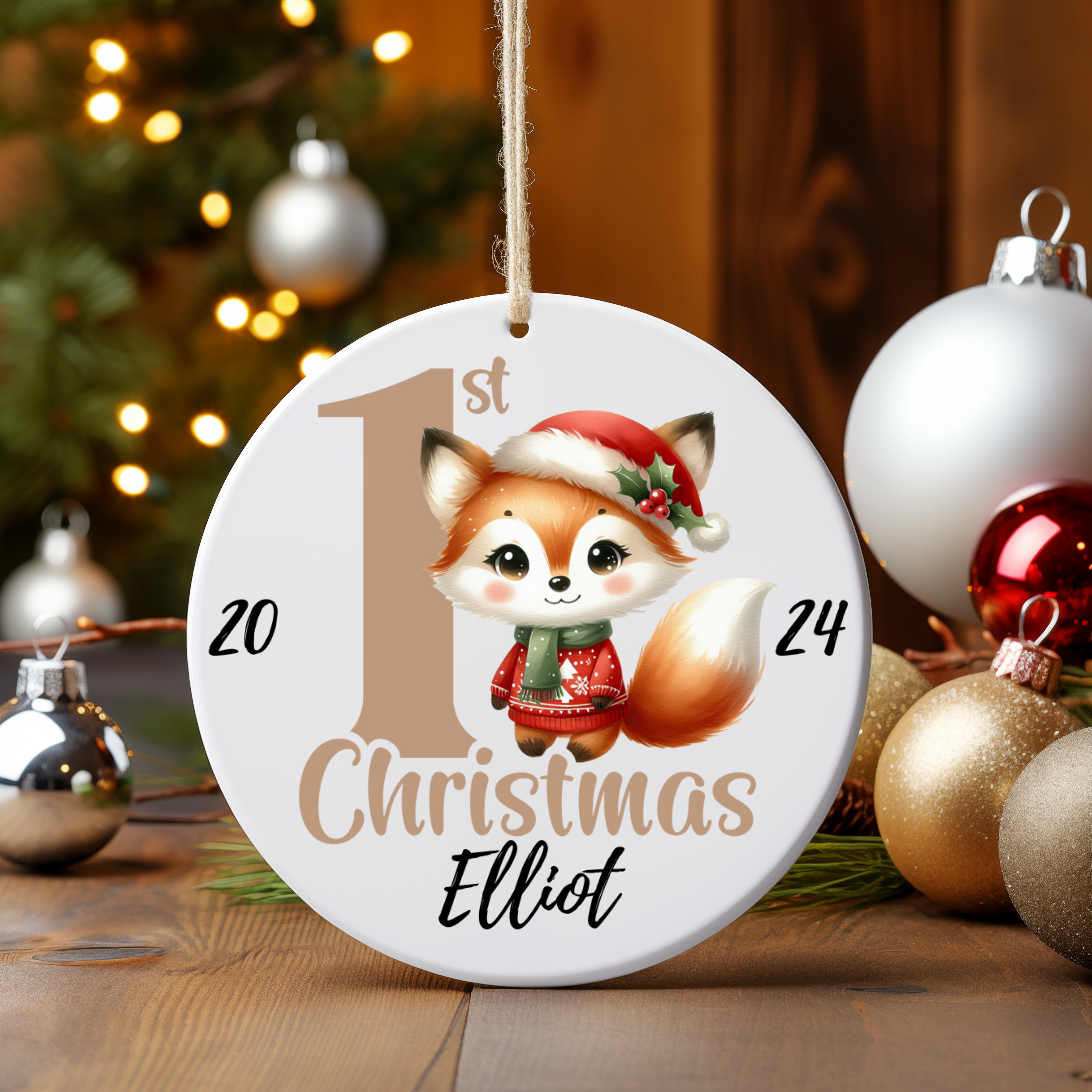 Personalized Baby’s First Christmas Fox Ornament
