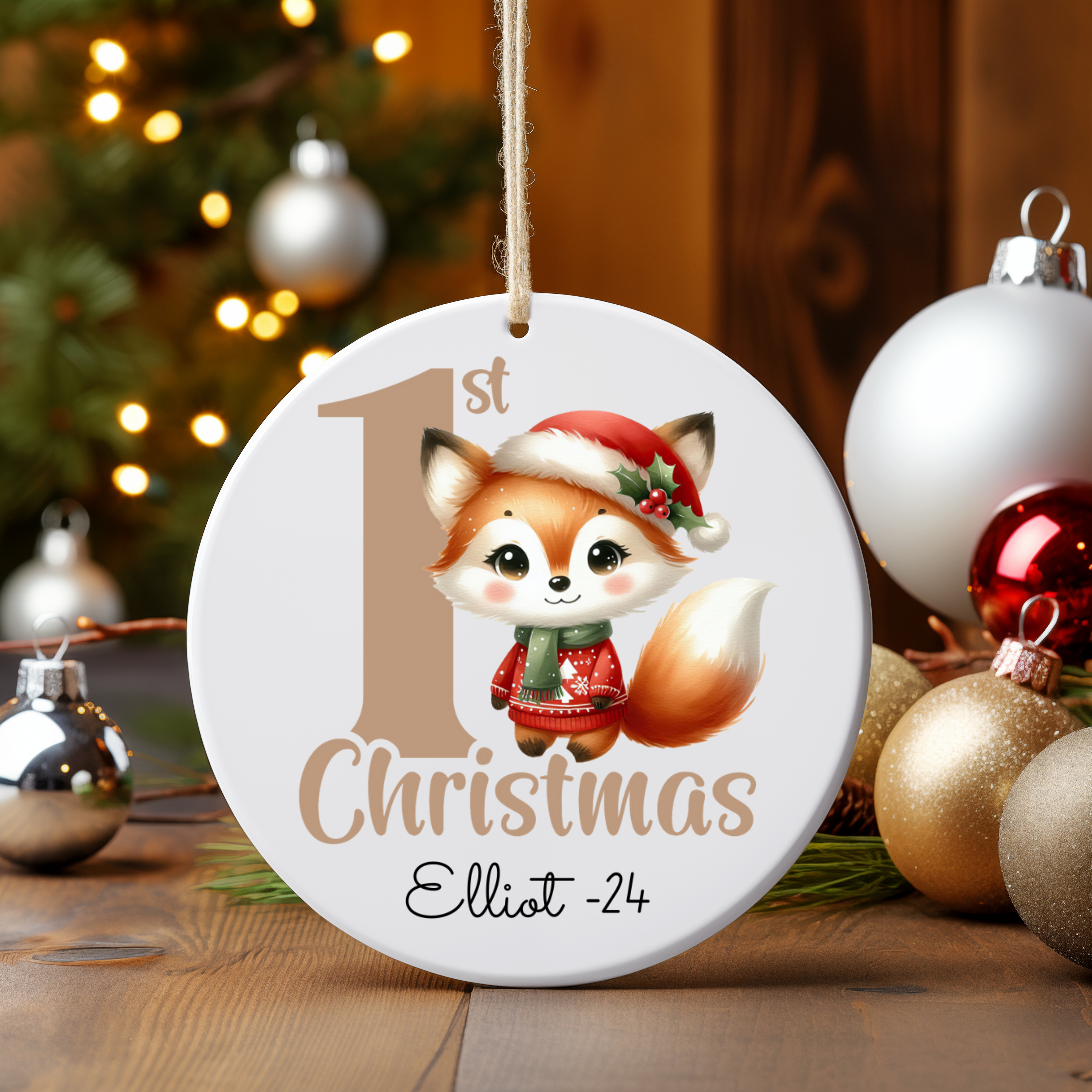 Personalized Baby’s First Christmas Fox Ornament