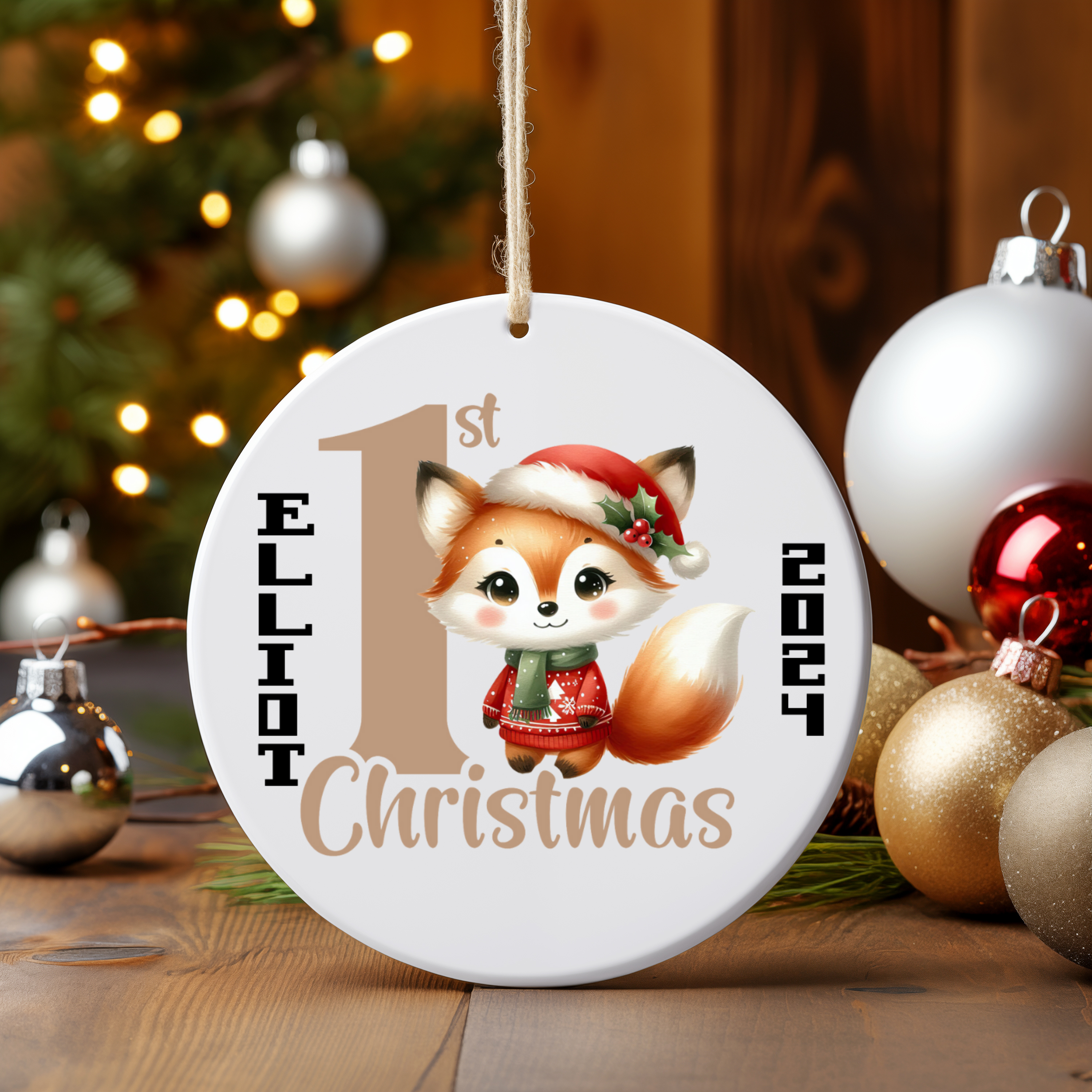 Personalized Baby’s First Christmas Fox Ornament