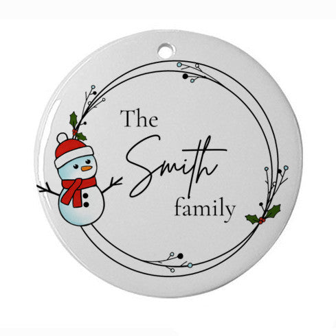 Personalized Family Ornament w/ Hand-Colored Snowman