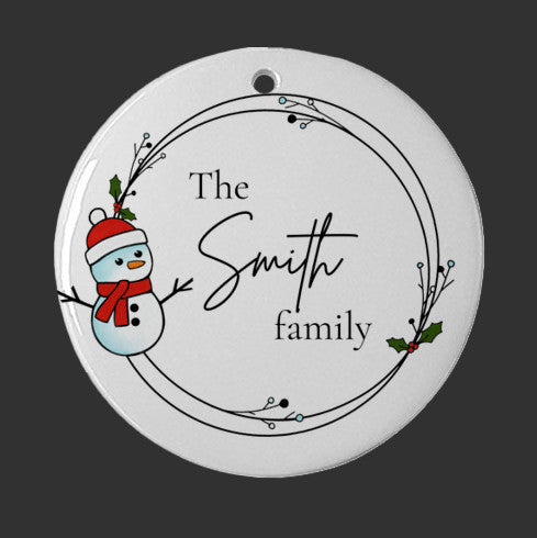 Personalized Family Ornament w/ Hand-Colored Snowman