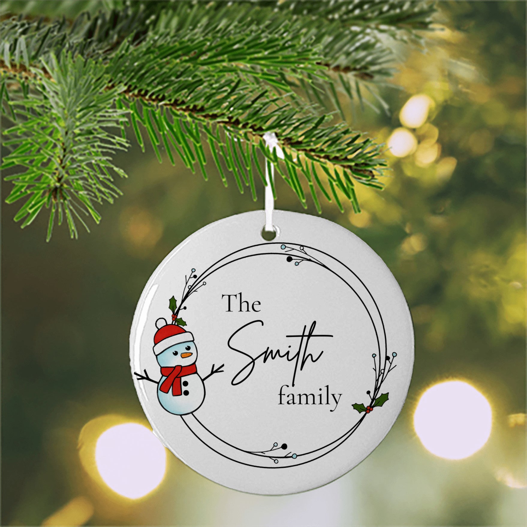 Personalized Family Ornament w/ Hand-Colored Snowman