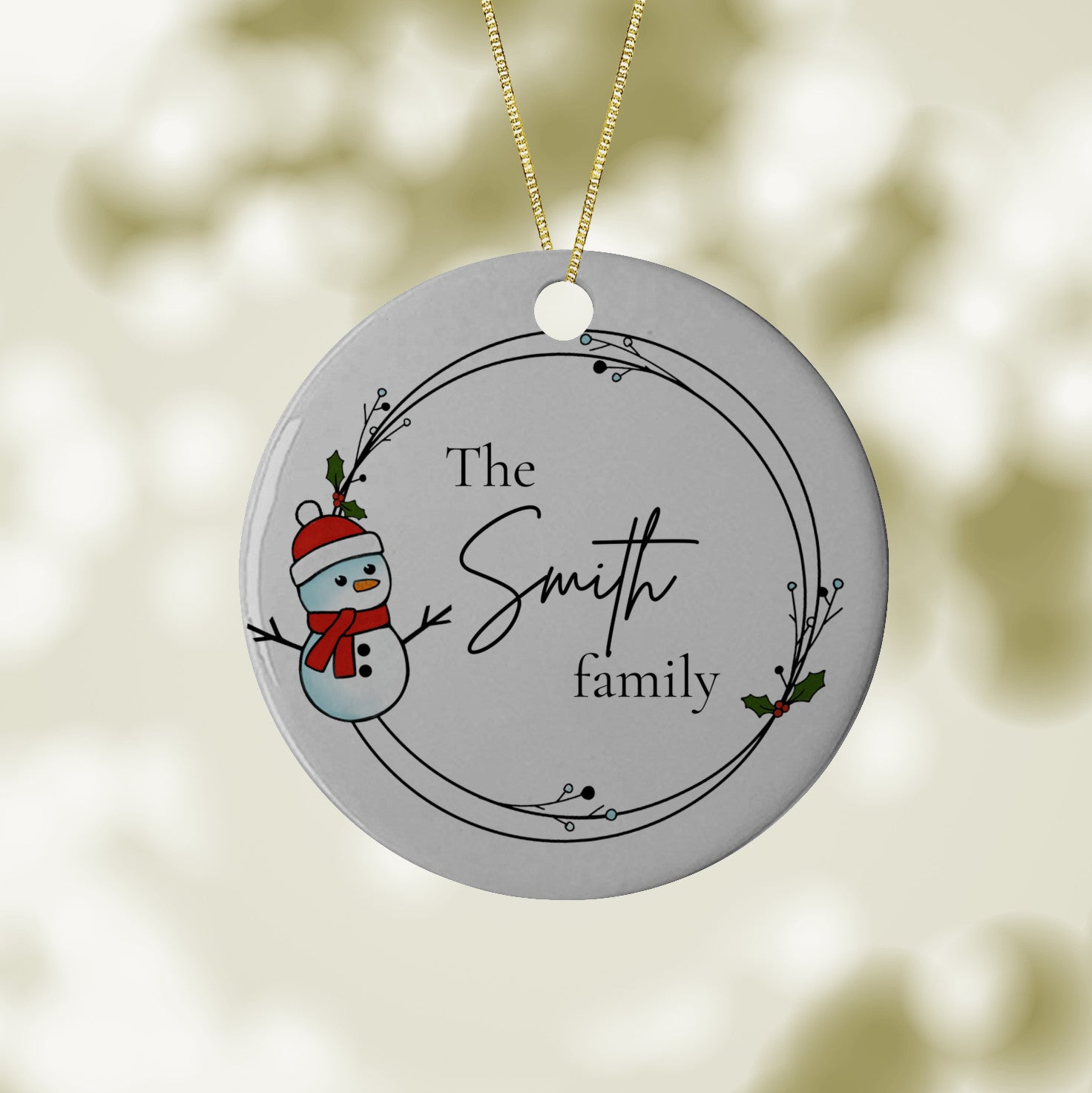 Personalized Family Ornament w/ Hand-Colored Snowman