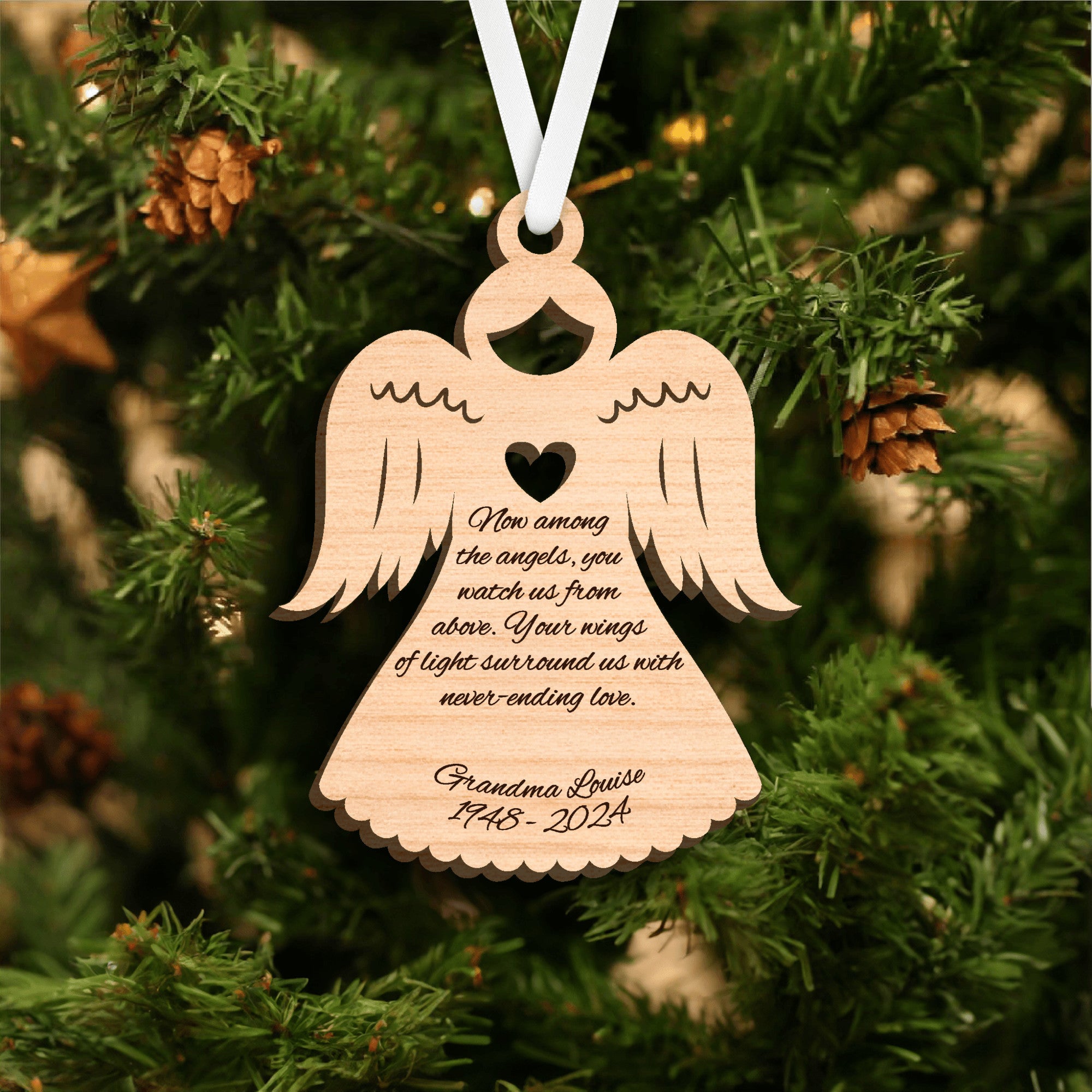 Laser Engraved Memorial Ornament - Heart Angel